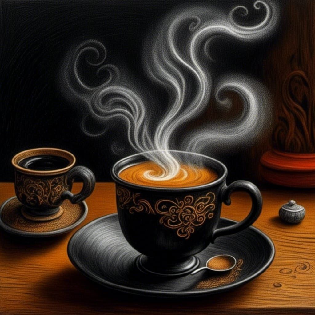 Steaming Coffee Cup Still Life as Impasto Painting