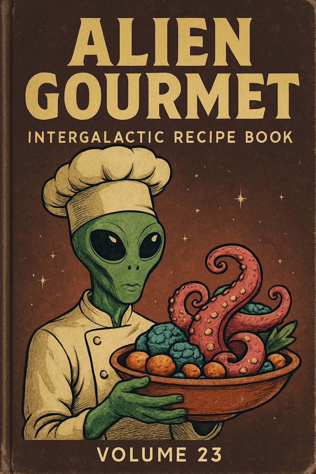 Alien Recipe Book Cover, Retro Sci-Fi Style