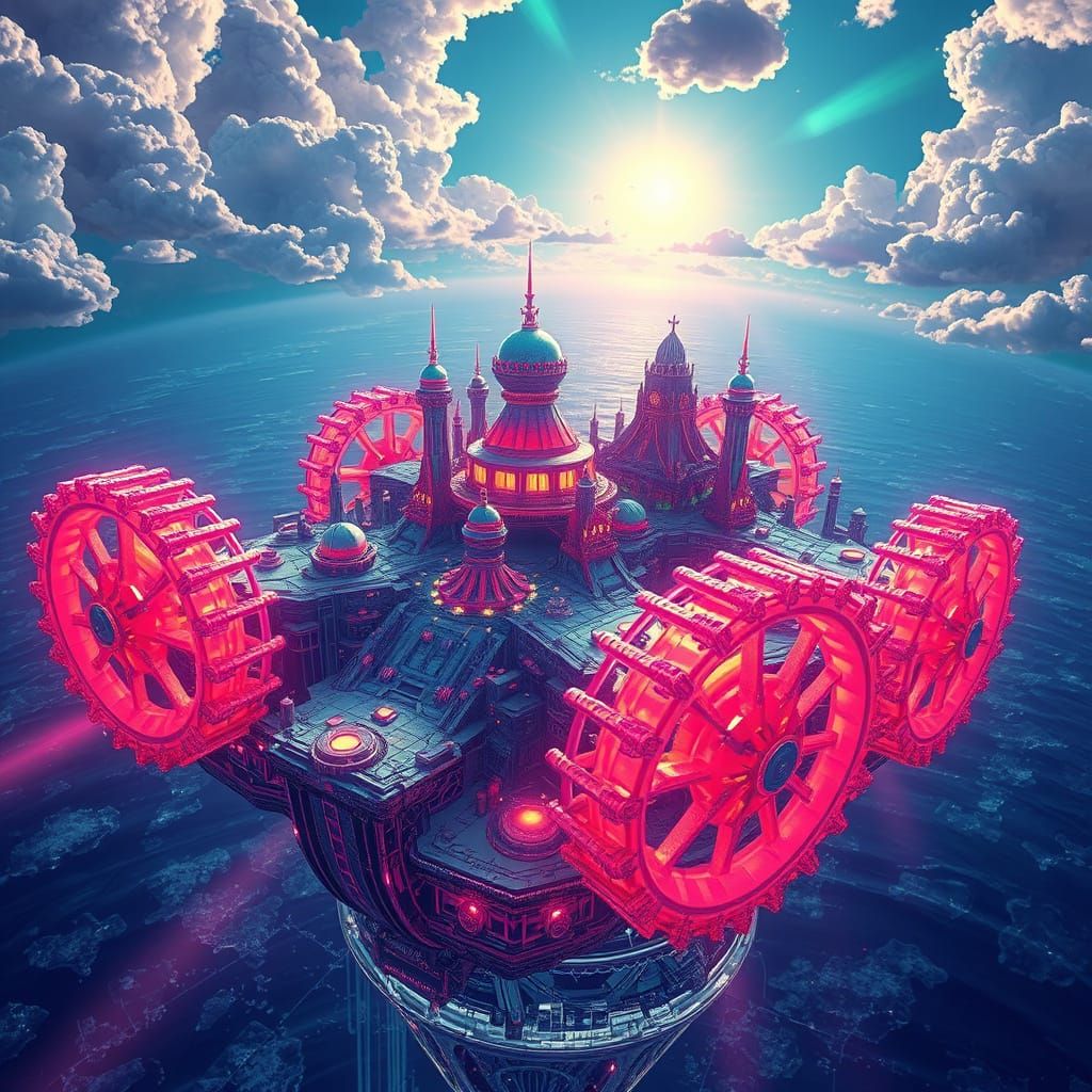 Surreal Futuristic Metropolis Amidst Alien Oceanic Wonders