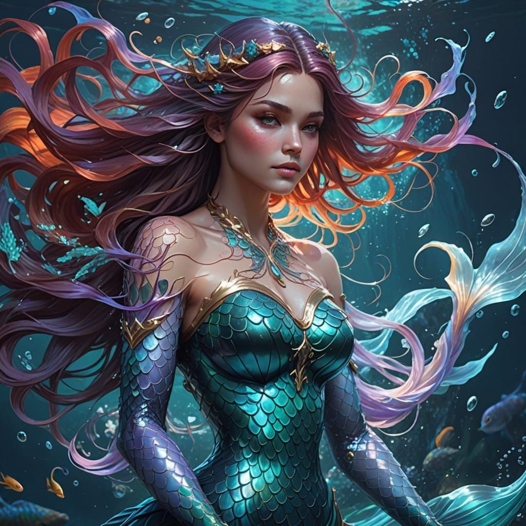 Ethereal Mermaid Portrait in Triadic Colors