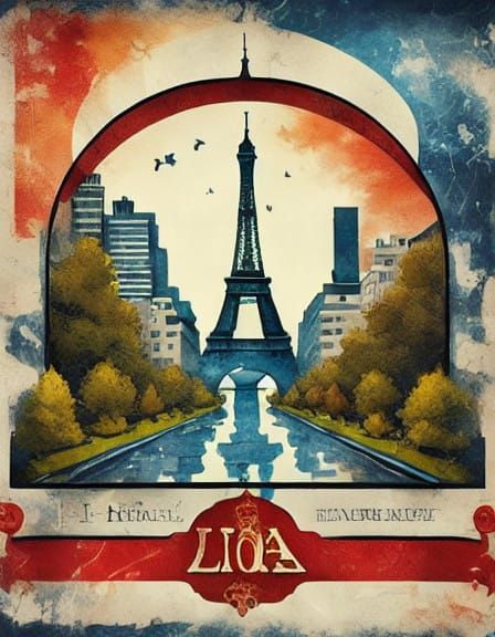 Vintage Paris Travel Poster in Art Nouveau Style