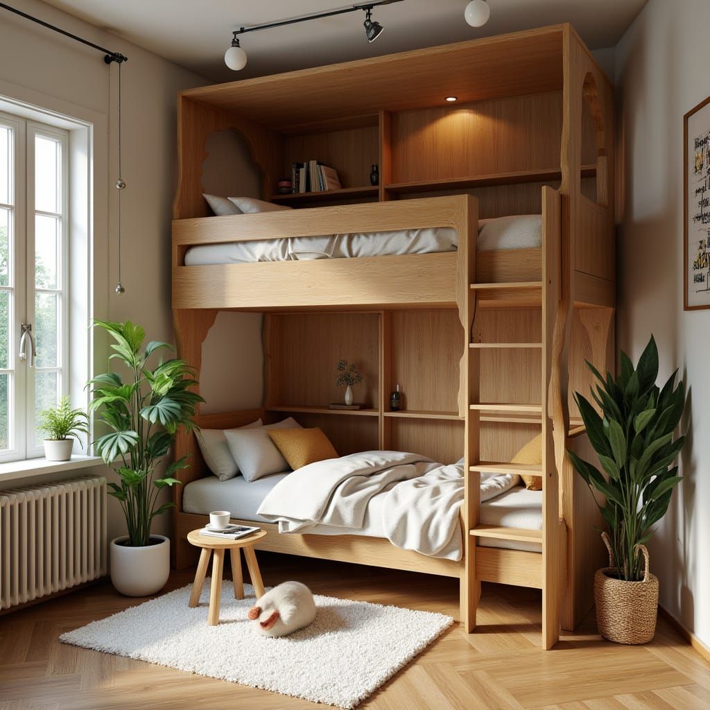 Dual-Tier Loft Bed with Study Zone, Realistic Style