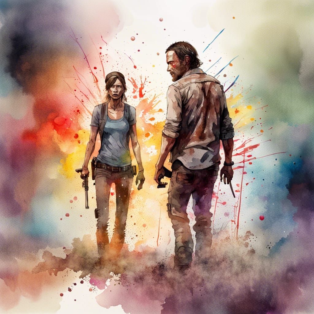 Watercolor Painting of Walking Dead Apocalypse