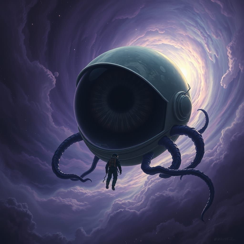 Cosmic Horror Astronaut in Ethereal Nebula