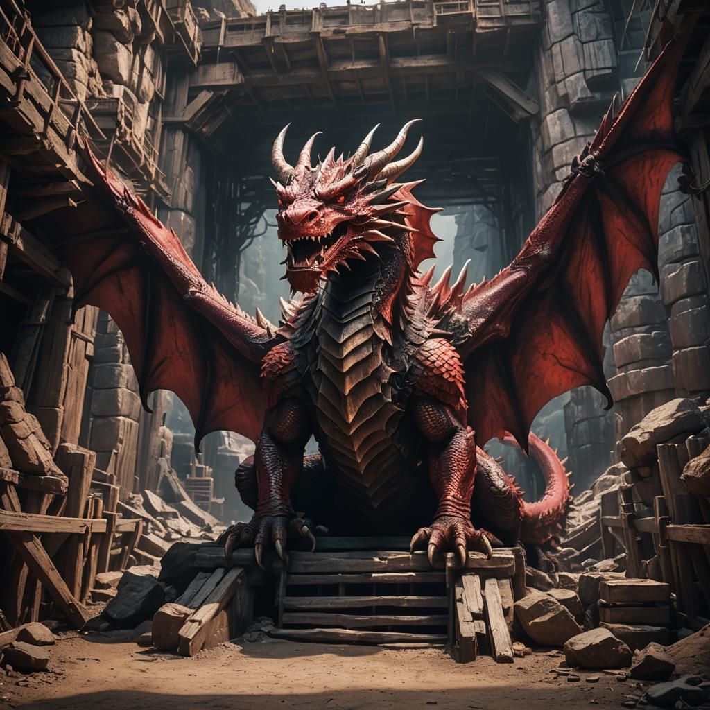 Red Dragon Guards Mineshaft: Cinematic Concept Art