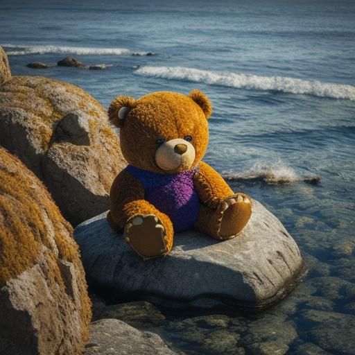 Grumpy Teddy Bear at Desert Sunset, Impressionist Style