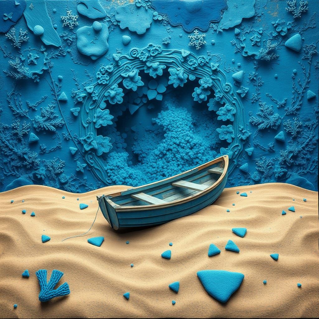 Sunken Rowboat with Abstract Coral: 1990s Digital Art