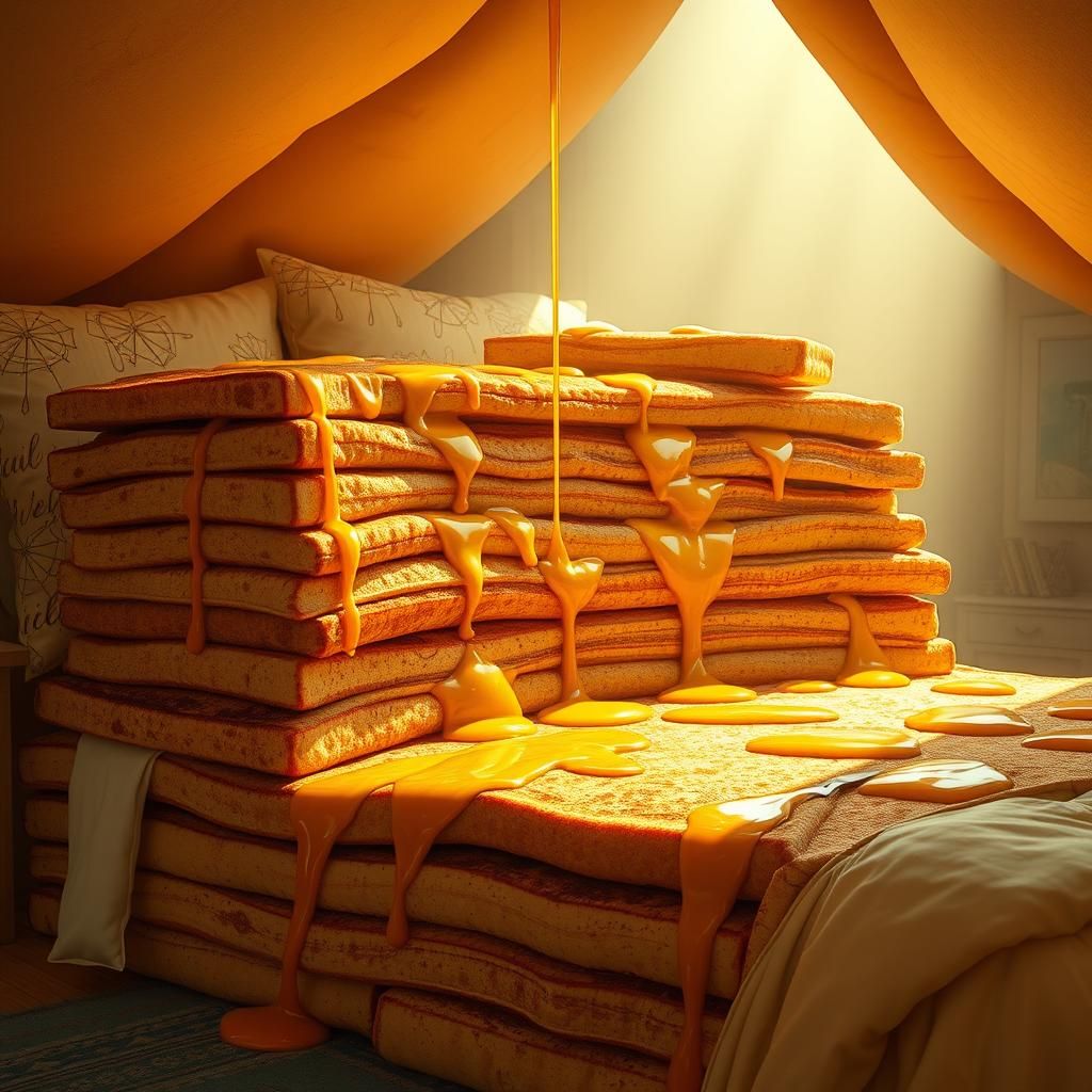 French Toast Bed in Whimsical Realism Style