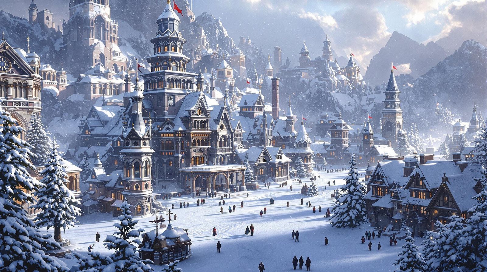 Fantastical Cityscape Under a Frozen Snowstorm in Deep Color...