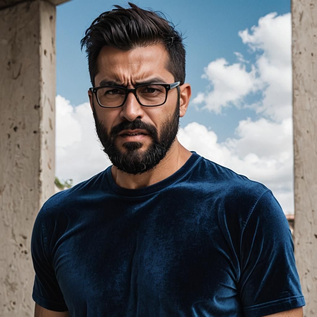 Angry Bearded Man in Expressionist Impasto Style