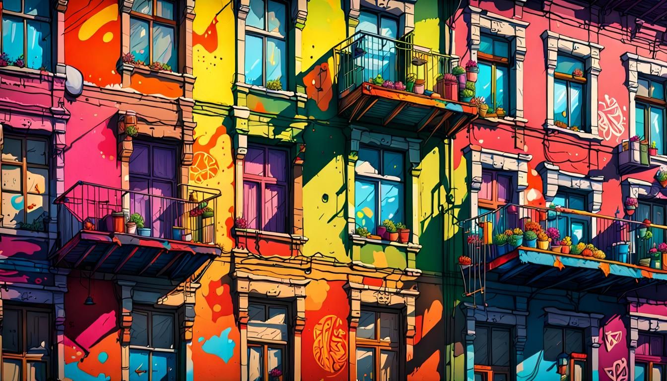 Graffiti Art: Slum Tenement Buildings in Spray Paint