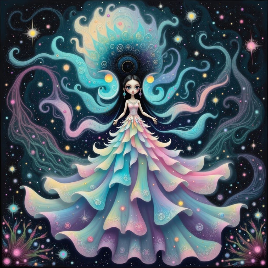 Mystical Star-woman in Ethereal Dreamscape