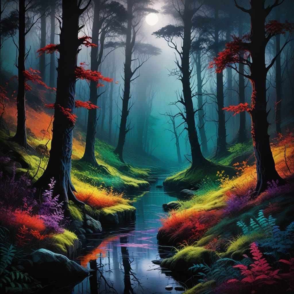 Mystical Forest in Vivid Expressionist Style