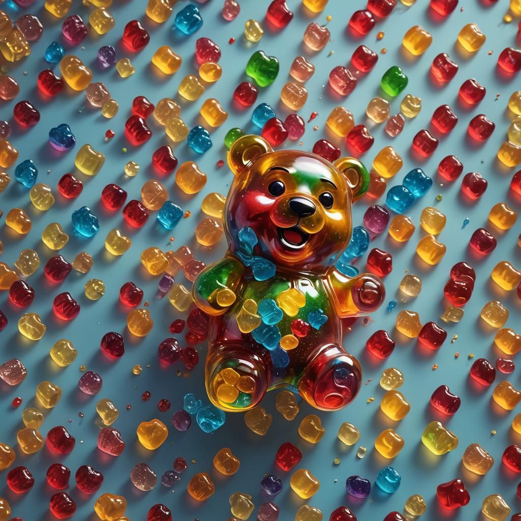 Hyperrealistic Gummy Bear Splash Art