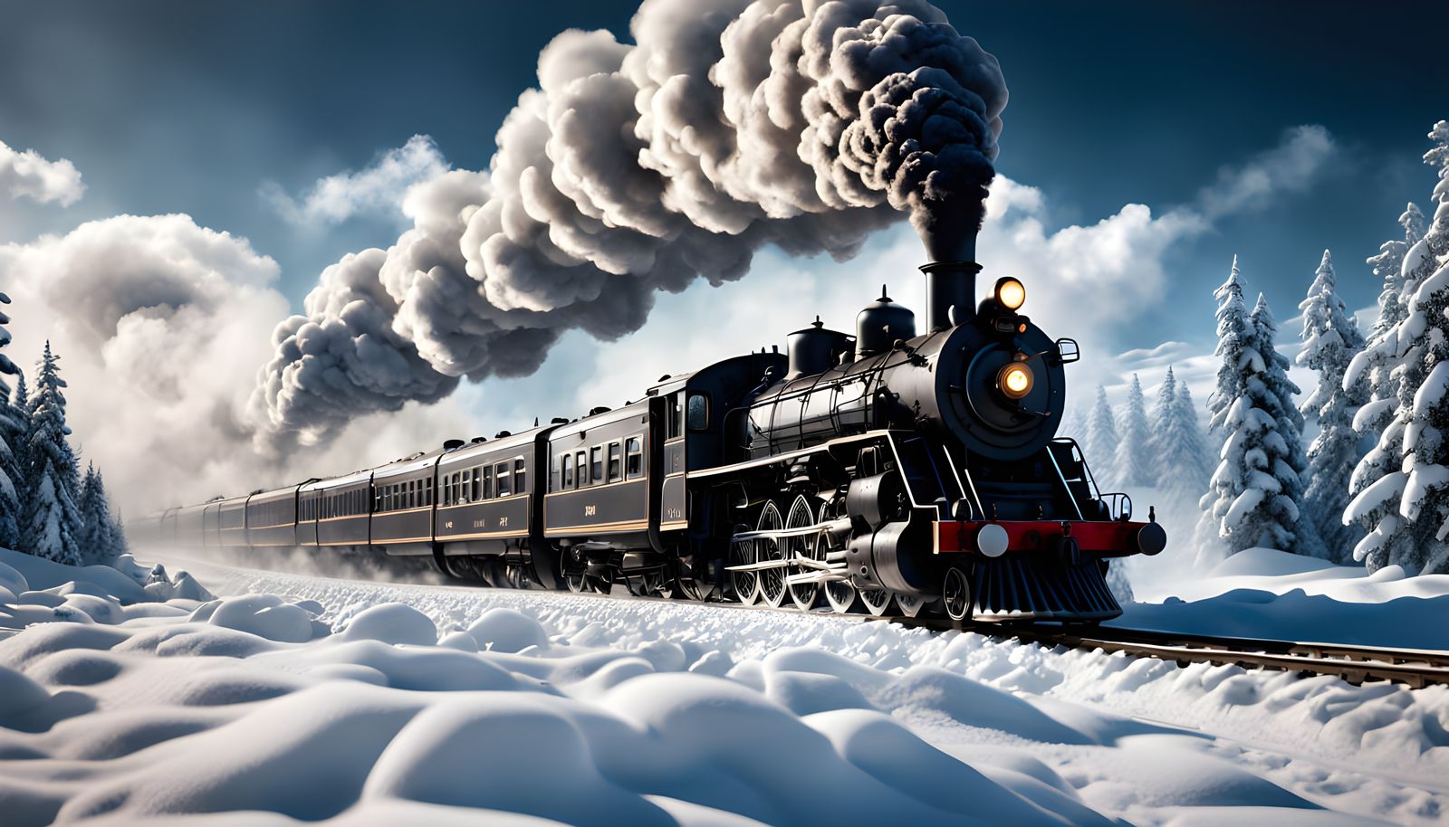 Epic Steam Train in Snowy Winter Storm