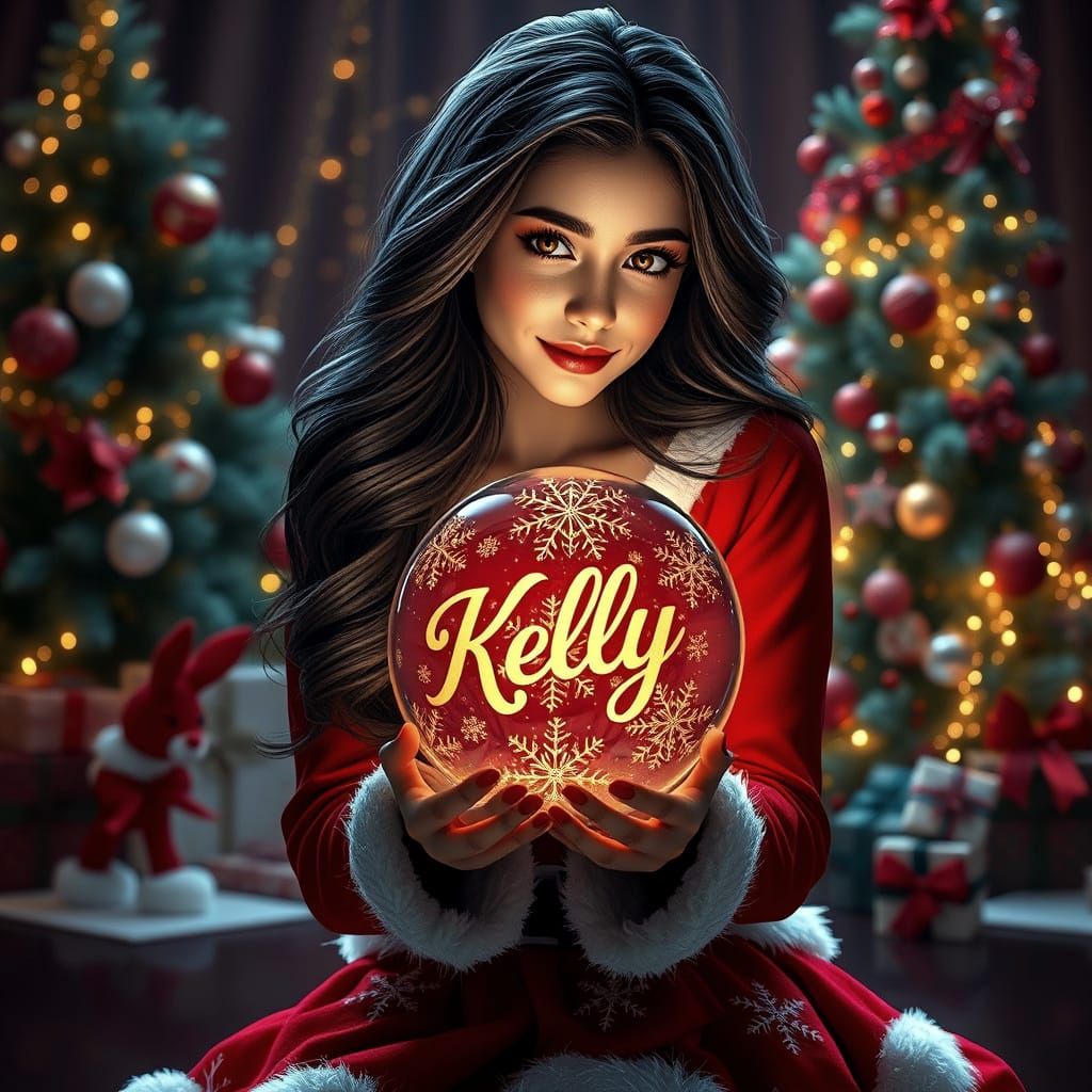 Santa Girl with Orb, 3D Rendered Portrait