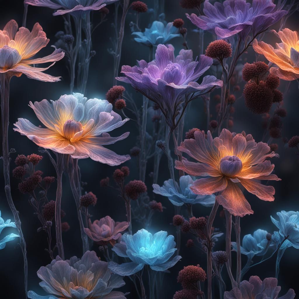X-Ray Flowers: Detailed Matte Painting in Deep Color
