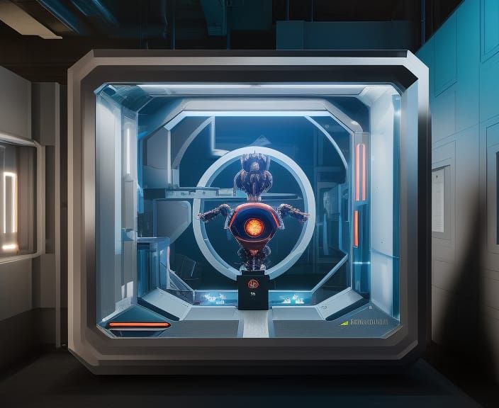 Biomechanical Android Robot Bunny in Laser Chamber