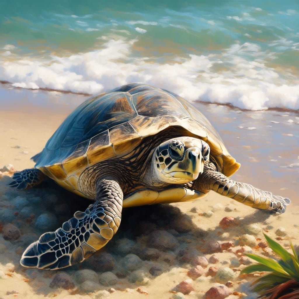 Hawaiian Sea Turtle on Tropical Beach: Wildlife Photography