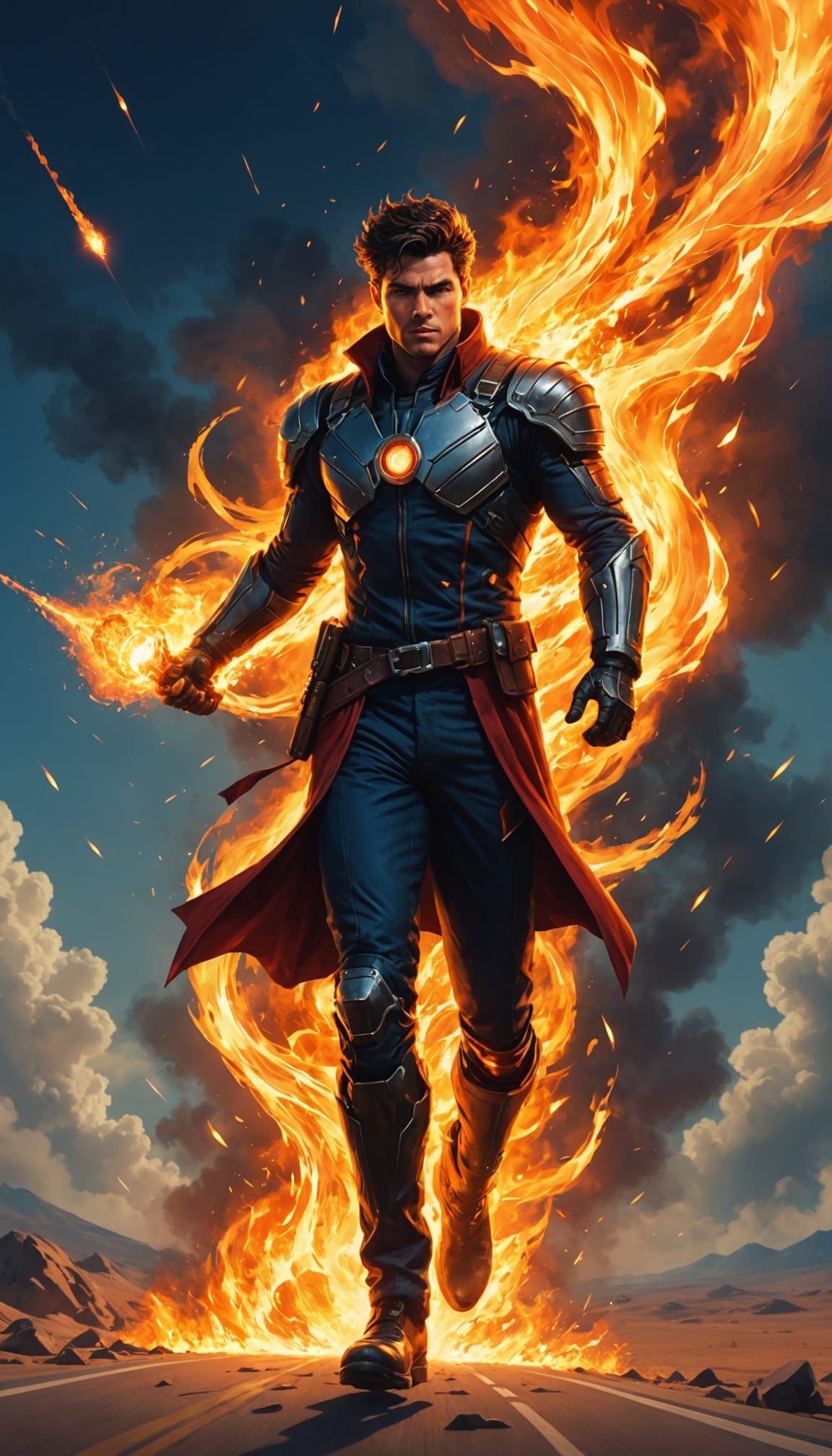 Cyberpunk Figure Blazing Through the Sky at Light Speed