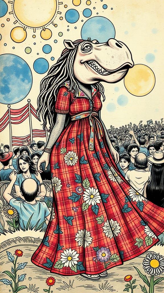 Groovy Hippopotamus in Woodstock Vibes