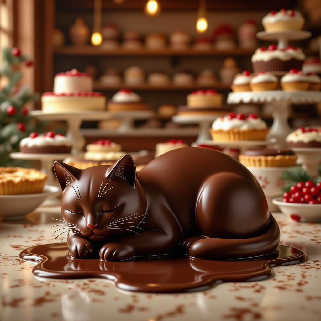 Chocolate Cat in 1800s American Pastry Shop