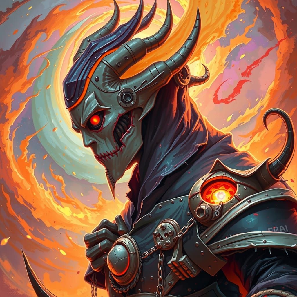 Nightmarish Dark Figure in Chaotic Vortex