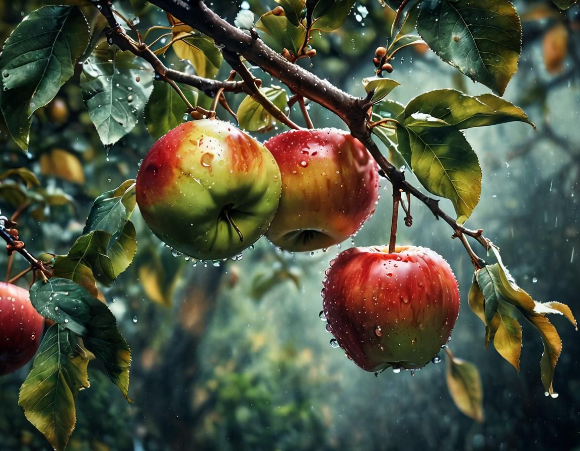 Hyperrealistic Watercolour Apples with Condensation