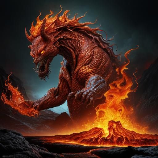Infernal Beast Emerges from Fiery Pit