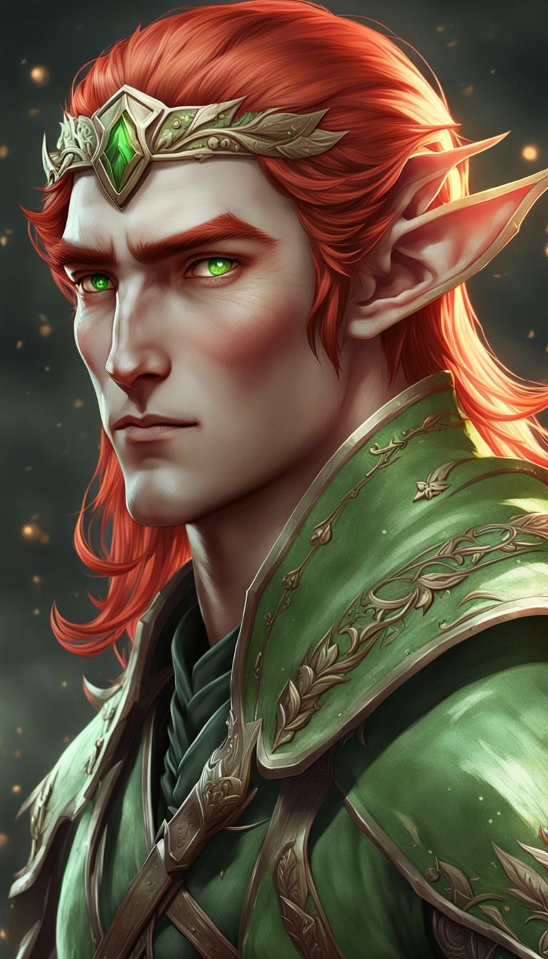 Red-Haired Elf in Green, 3D Anime Art