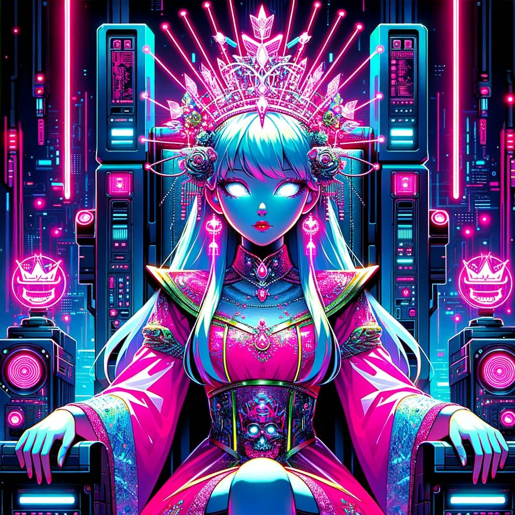 Cyberpunk Princess on Throne in Anime Style