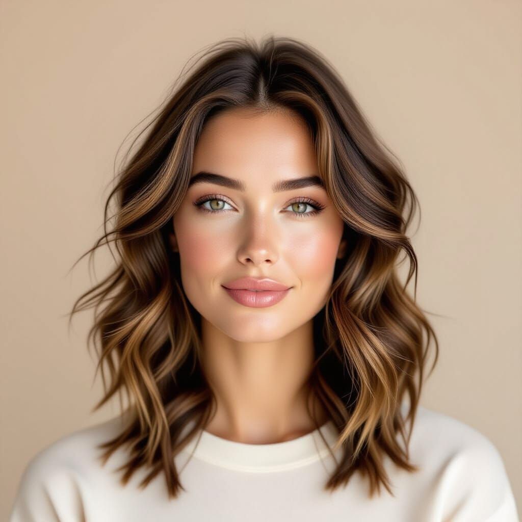 Realistic Studio Portrait of Woman with Natural Wavy Hair
