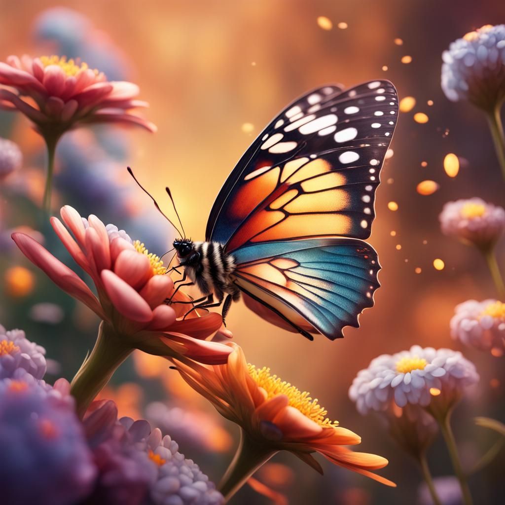 Butterfly in Flight: Hyperrealistic Splash Art