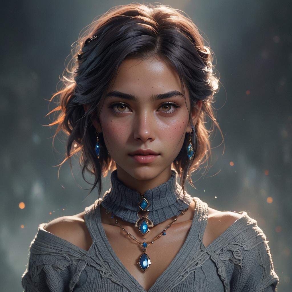 Gemstone Girl Portrait in Ethereal Fantasy Art