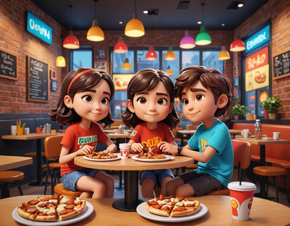 Chibi Siblings Enjoying Cafe Treats: Pixar-Style 3D Art