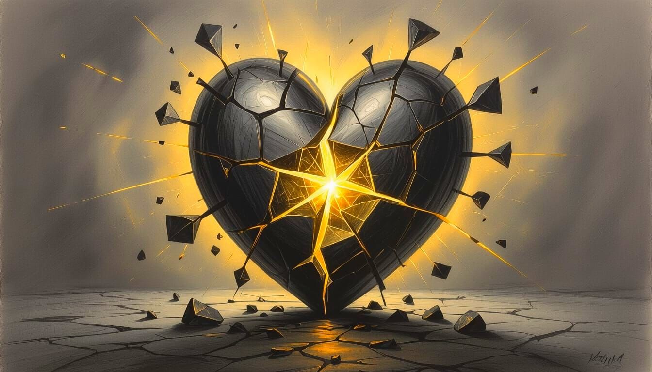 Heart on the Brink of New Beginnings Charcoal Drawing