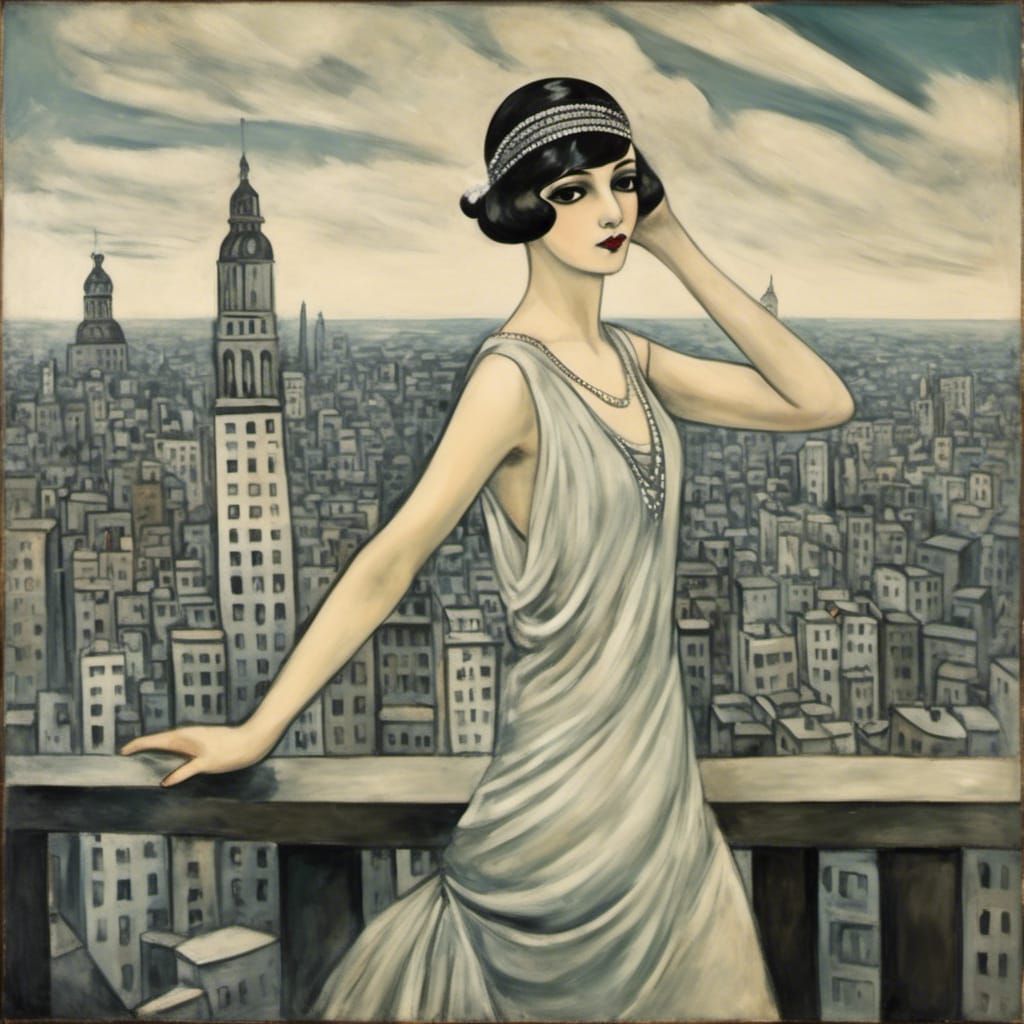 Flapper Posing Before Floating City