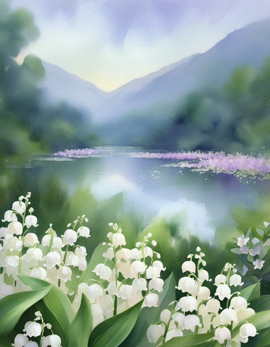 Impressionist painting. Close up. A lily of the valley and g...