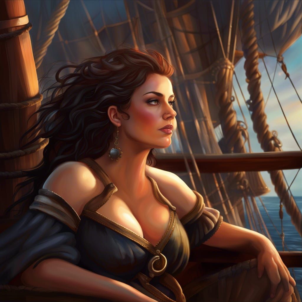 Pirate Queen on Her Ship, Digital Painting