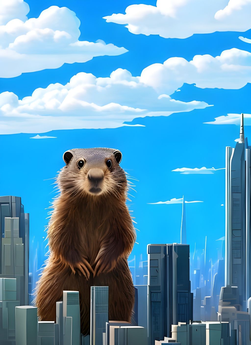 Giant Groundhog Attacks City: Hyperrealistic Masterpiece