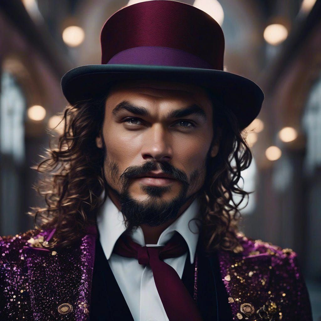 A detailed portrait of Jason Momoa as Willy Wonka, Marta Bevacqua + Stefano Gabbana + Art Nouveau + Brooke DiDonato :: D...