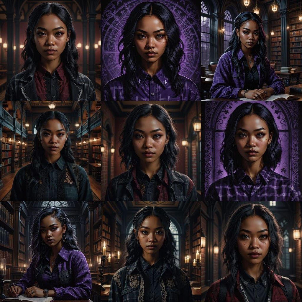 Blasian Girl in Gothic Flannel Shirt