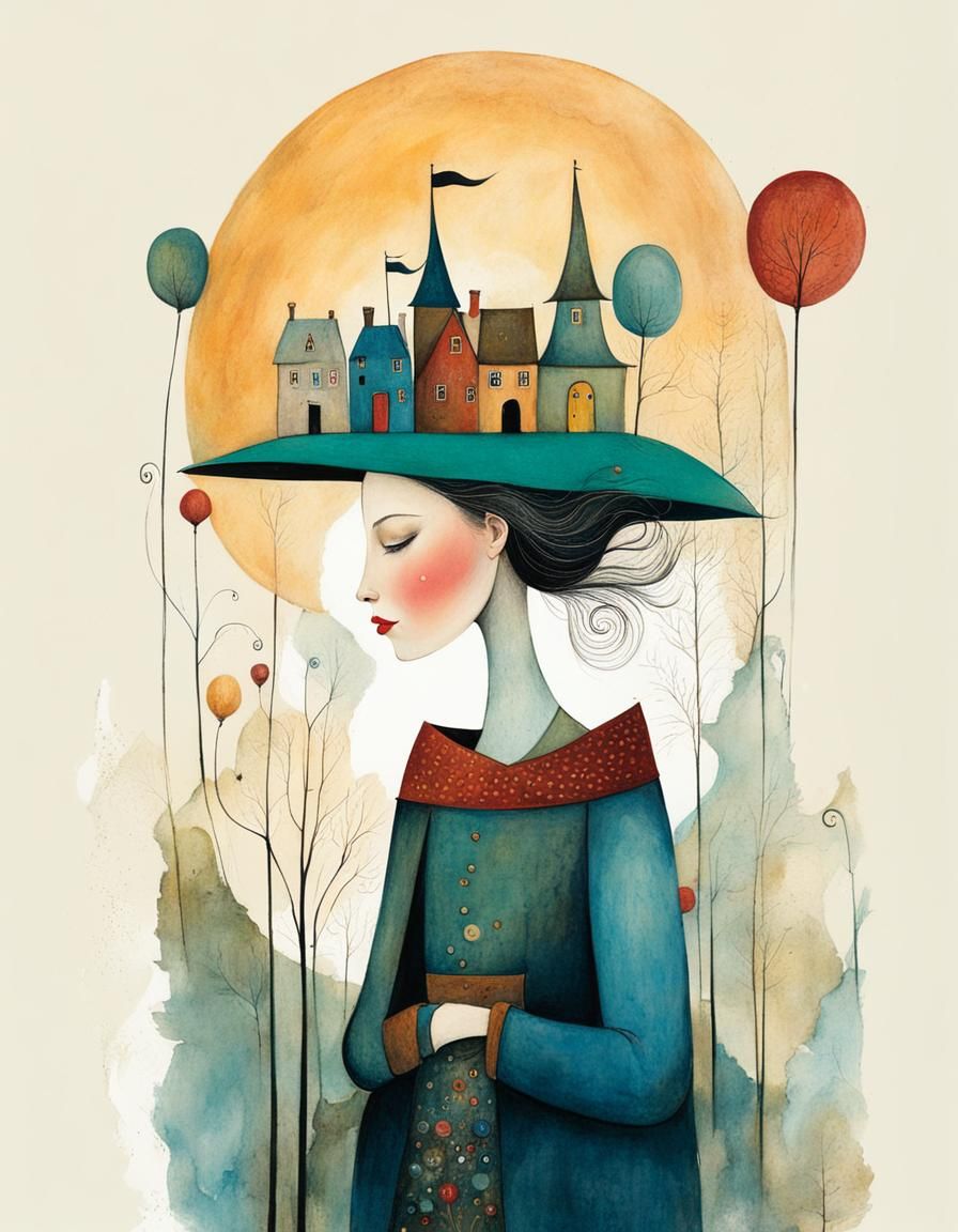 Bearded Woman in Whimsical Illustration Style