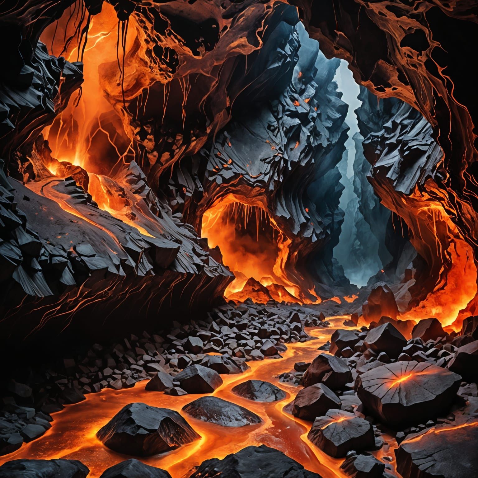 Hidden Underground Volcanic Cave with Lava Geysers