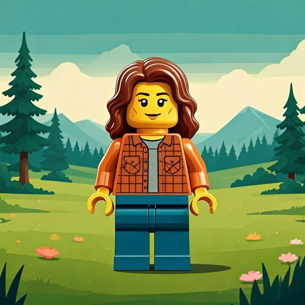 Lego Woman in Plaid, Folk-Art Style