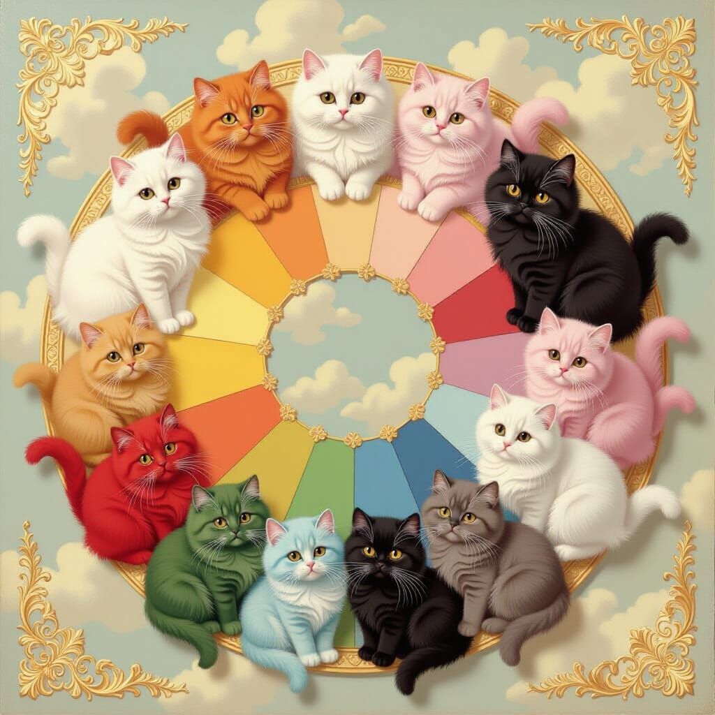 Cats as a Color Wheel in Rococo Style