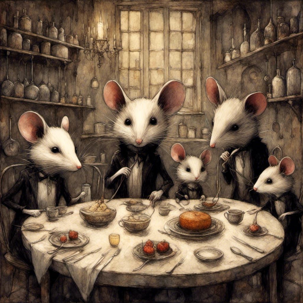 Goth Punk Mice Party in Art Brut Style