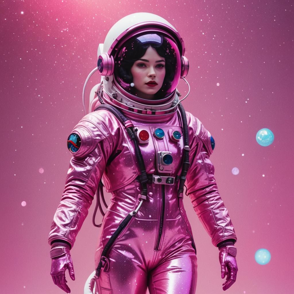 Snow White Mermaid Cosmonaut in Synthwave Style