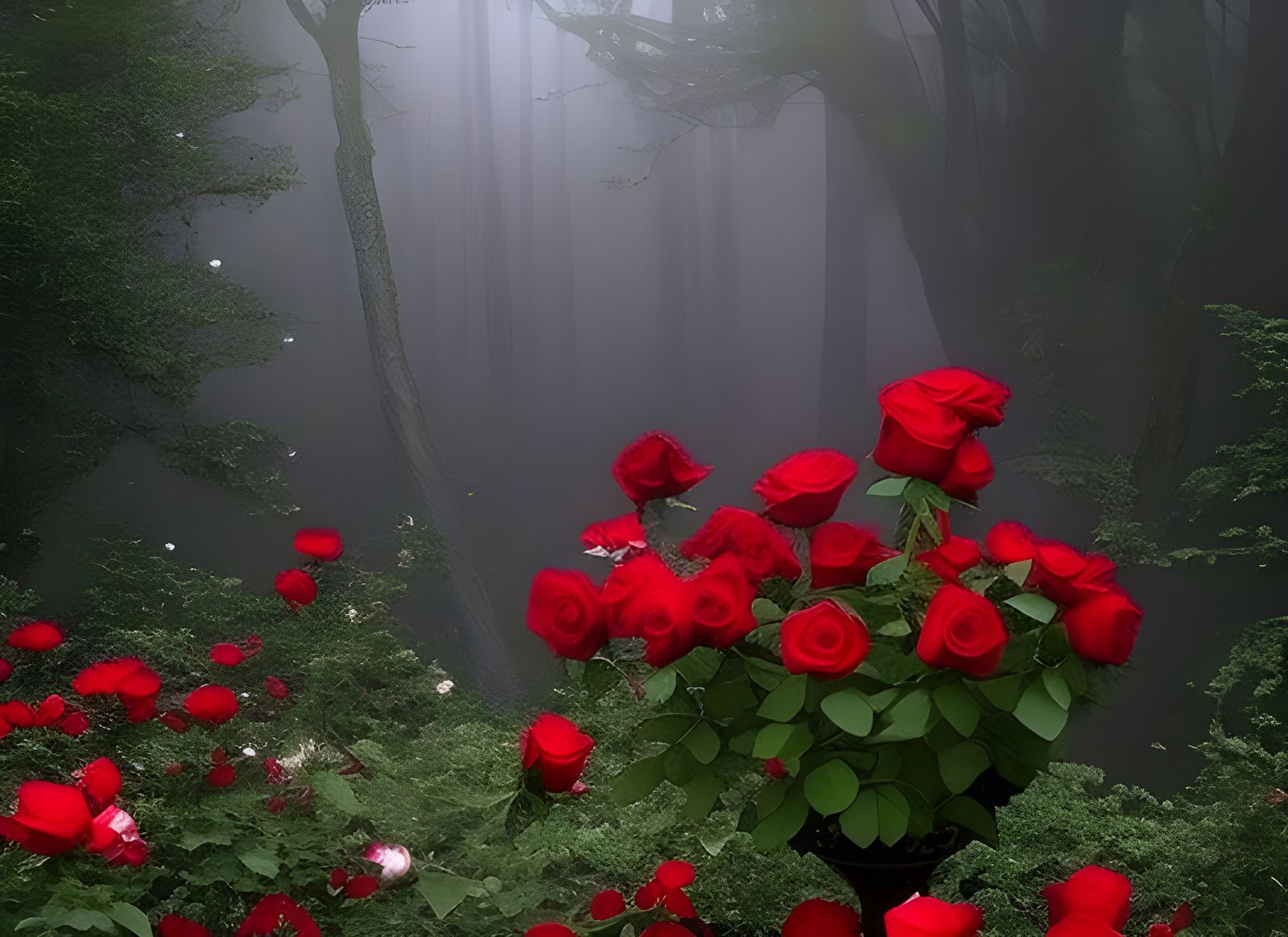 Mystical Red Roses and Blood in Dark Fantasy