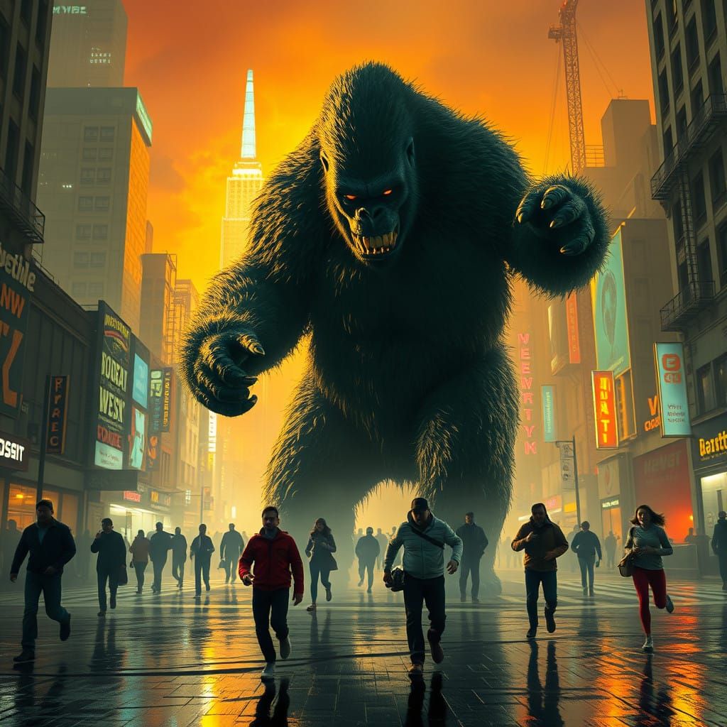 Cyberpunk Gorilla Monster Unleashes Chaos in Neon-Lit New Yo...